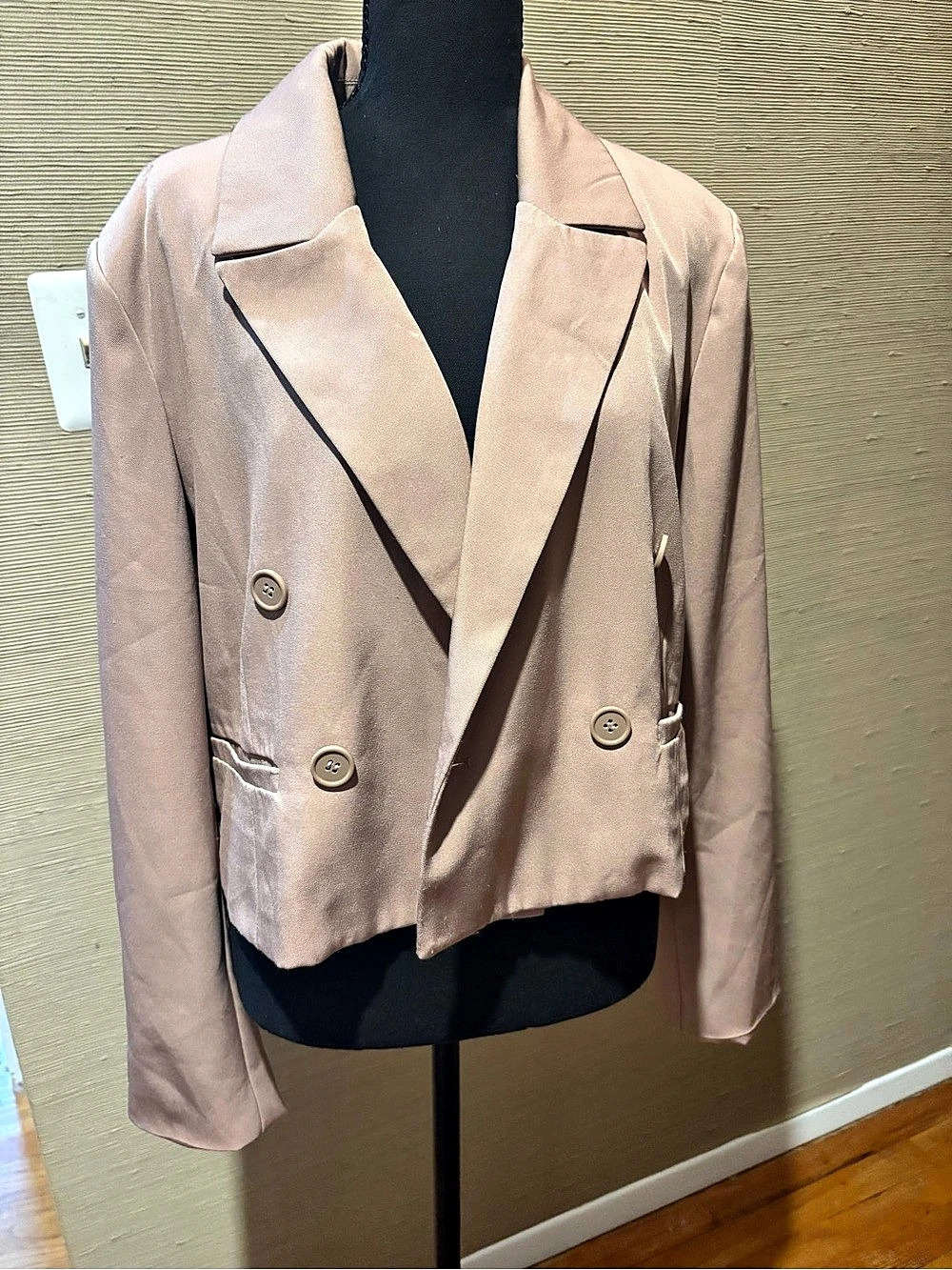 Avec Les Filles Double-Breasted Blazer in Tan, Size Large -Good condition